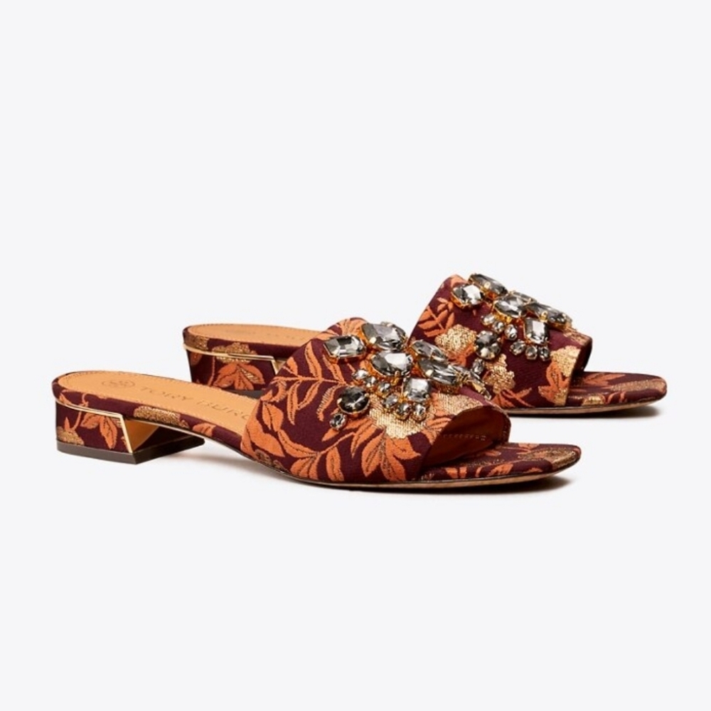 Tory Burch | Martine 25MM Slide | Floral Jacquard Crystal | Sandal | New…